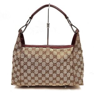 Gucci Beige and Brown GG Canvas Shoulder Bag with Maroon Trim